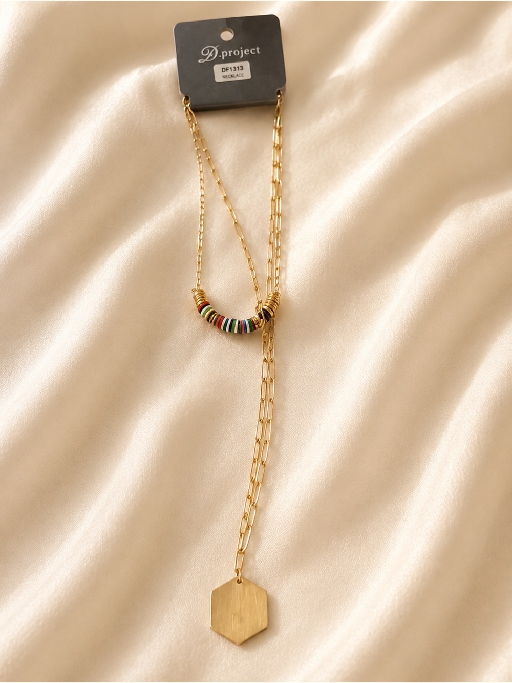 Gold Layered Necklace with Multicolor Bead Accent